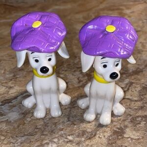 Vintage Disney 101 Dalmatians Pair Of 2 Dogs With Purple Hat Beret Toys 2.5”